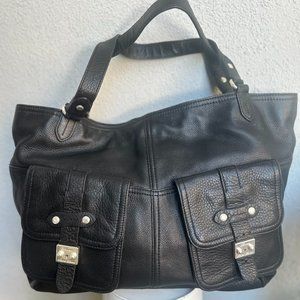 RALPH LAUREN - Black Oversized Leather Shoulder Tote Satchel Bag*